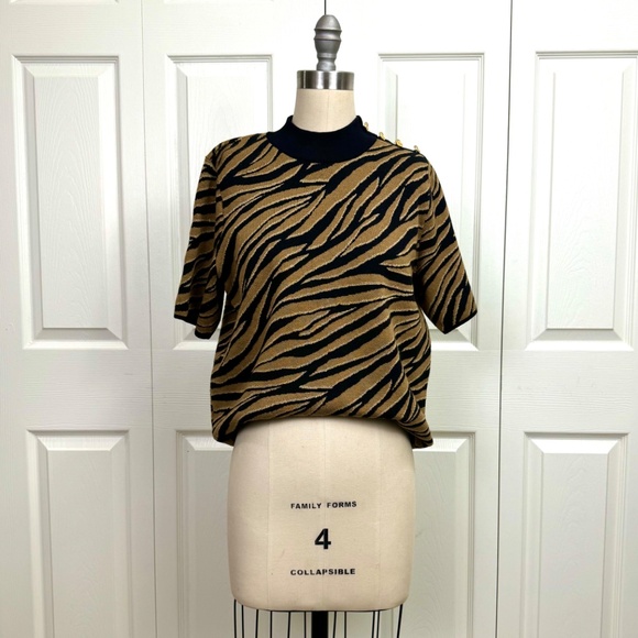 Michael Kors Women's Short Sleeve Sweater - Animal Print with Metallic Detail - Picture 6 of 12